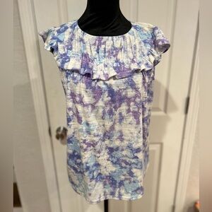 LuLaRoe Purple and Blue Watercolor Ruffle Sleeve Blouse - Size XXS